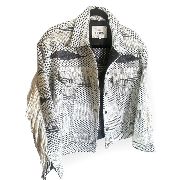LEVIS FRINGE WOOL BLEND TRUCKERS JACKET Boho Chic Coastal Cowgirl Size 1… - Picture 4 of 13